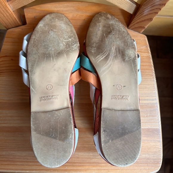 True Gem Vintage Braided Woven Leather Sandals - size 7 1/2 🩷🧡💚🤍 - Picture 5 of 5